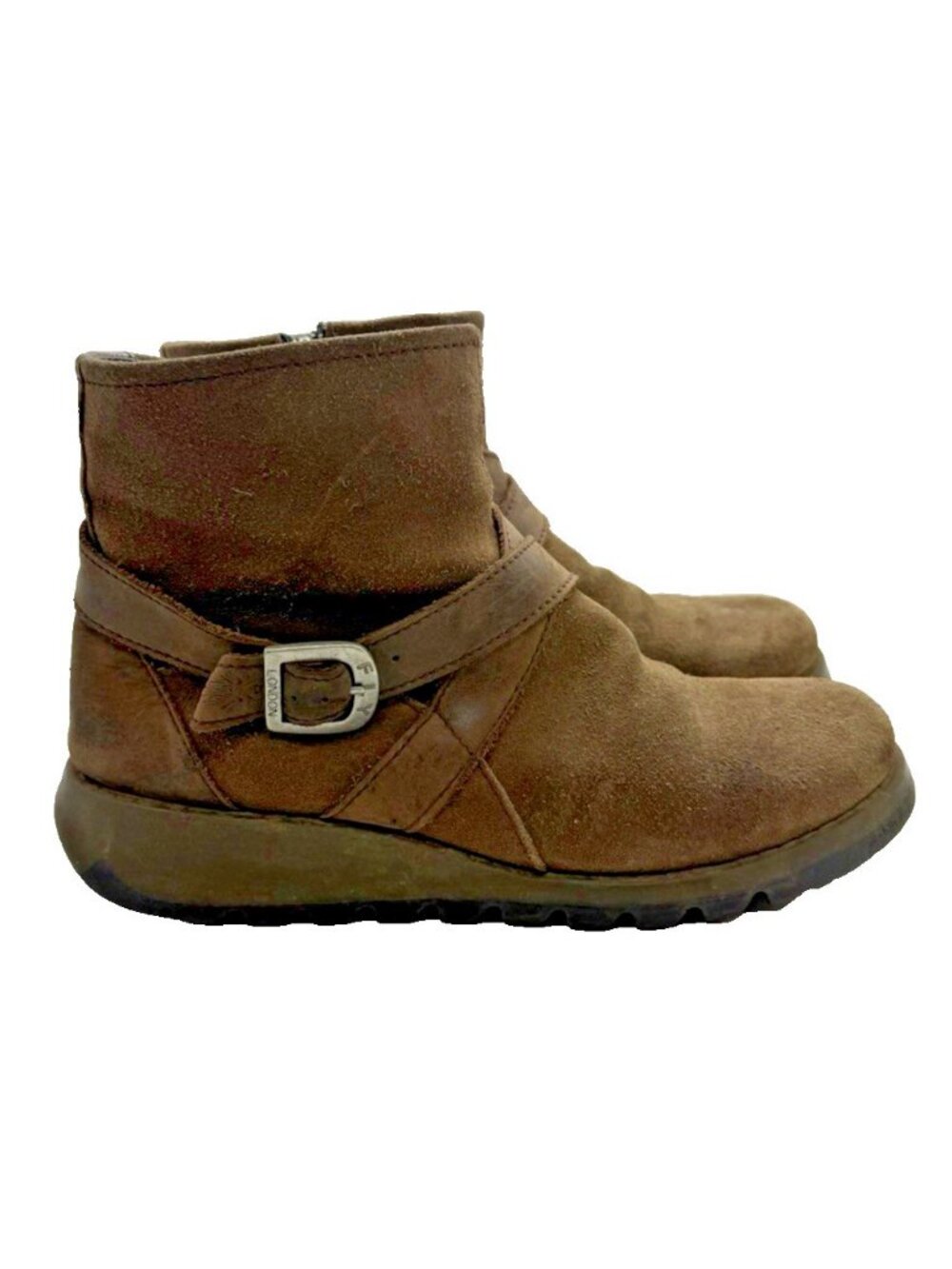 Fly London Sake Fly Ankle Women's Boots Booties Brown Suede Strap Sz EU 39 US 8